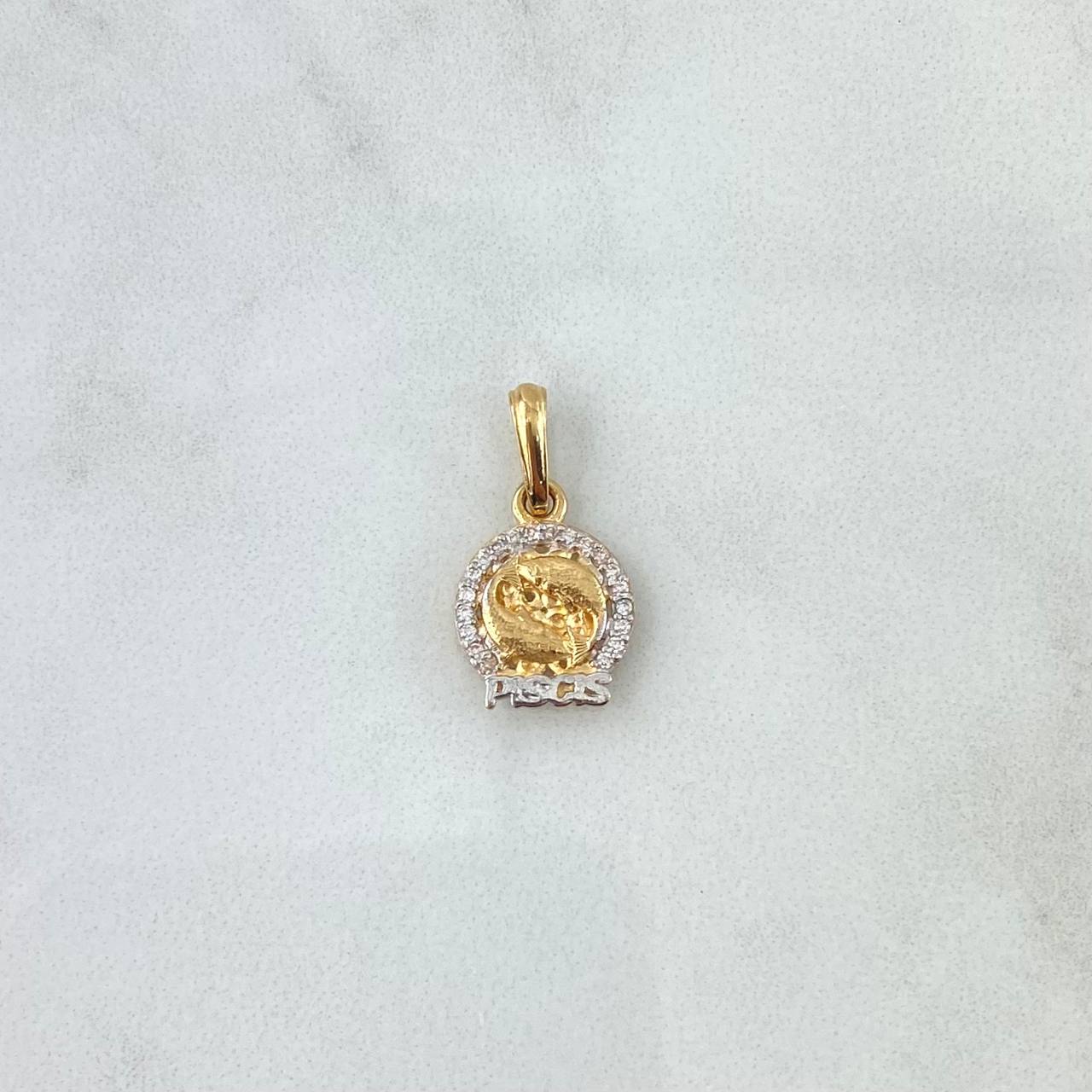 Dije Signo Piscis 1.7gr / 2.5cm / Circones Blancos Oro Amarillo 18K (Oferta) ©