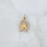 Dije Herradura Caballo 1.9gr / 3cm / Circones Blancos Oro Amarillo 18K ©