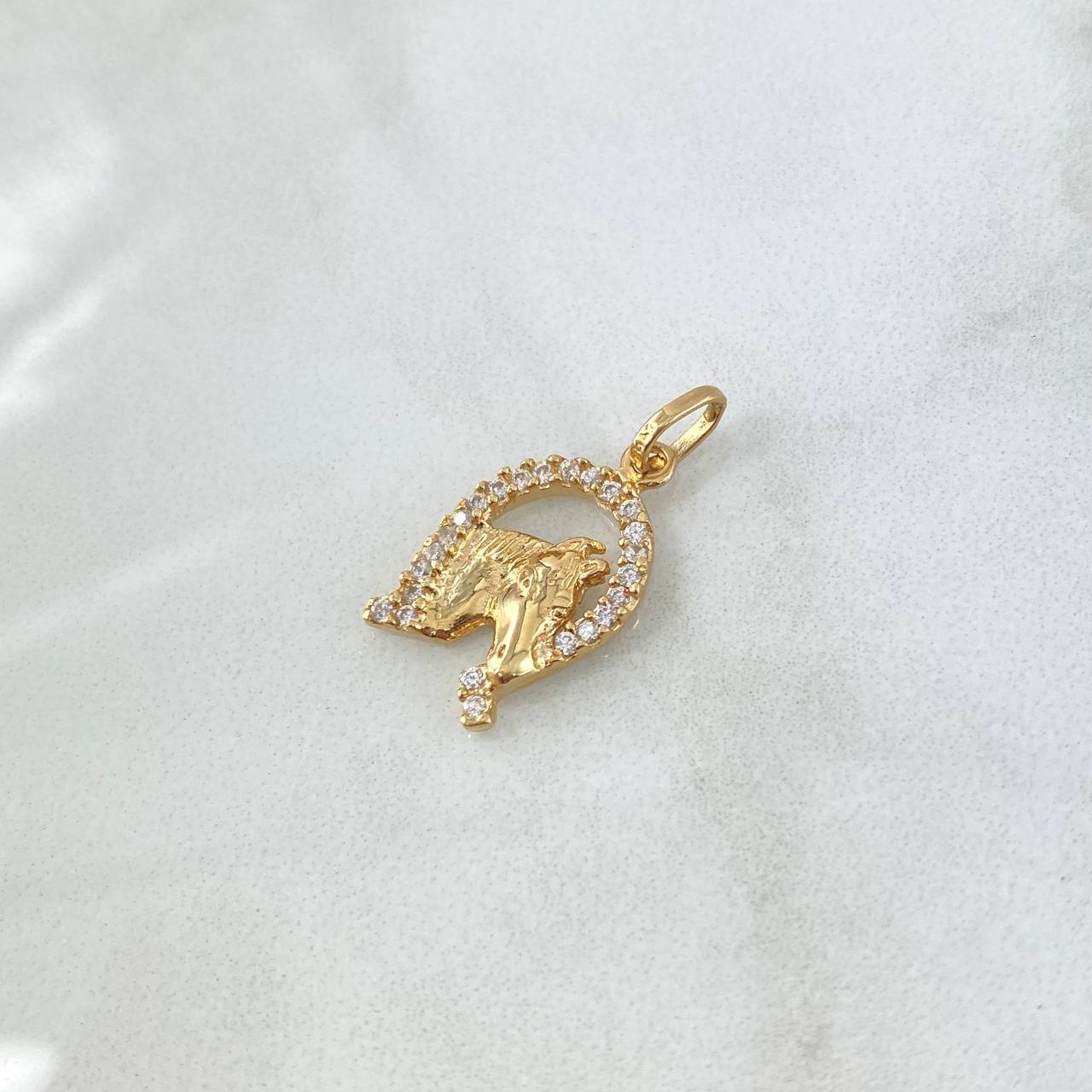 Dije Herradura Caballo 1.9gr / 3cm / Circones Blancos Oro Amarillo 18K ©