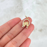 Dije Herradura Caballo 1.9gr / 3cm / Circones Blancos Oro Amarillo 18K ©