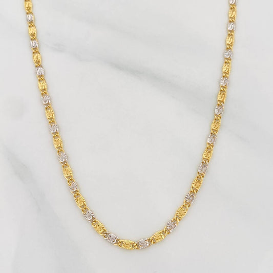Cadena Escalera Plana 4.25g / 60cm / 2.44mm Dos Oros Amarillo Blanco 18K