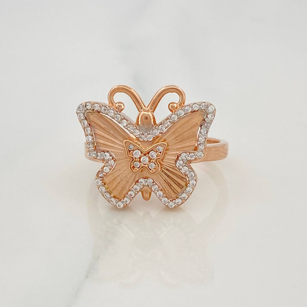 Anillo Mariposa 3.7g / T6 Dos Oros Blanco Rosa 18K