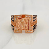 Anillo Sello Cruz 12.65g / T11 3/4 Dos Oros Blanco Rosa 18K