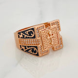 Anillo Sello Cruz 12.65g / T11 3/4 Dos Oros Blanco Rosa 18K