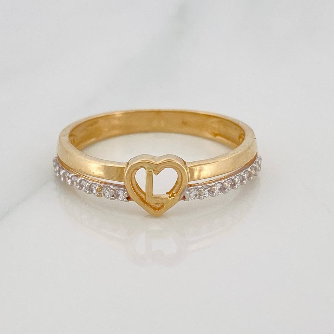 Anillo Corazon L 2.5g / T8 Dos Oros Amarillo Blanco 18K