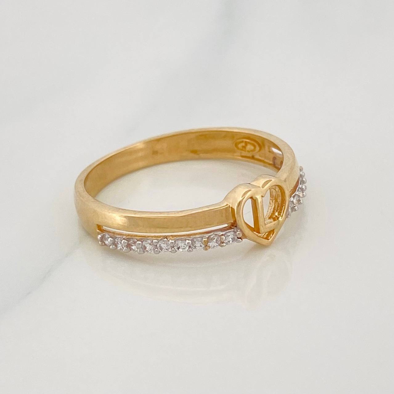 Anillo Corazon L 2.5g / T8 Dos Oros Amarillo Blanco 18K