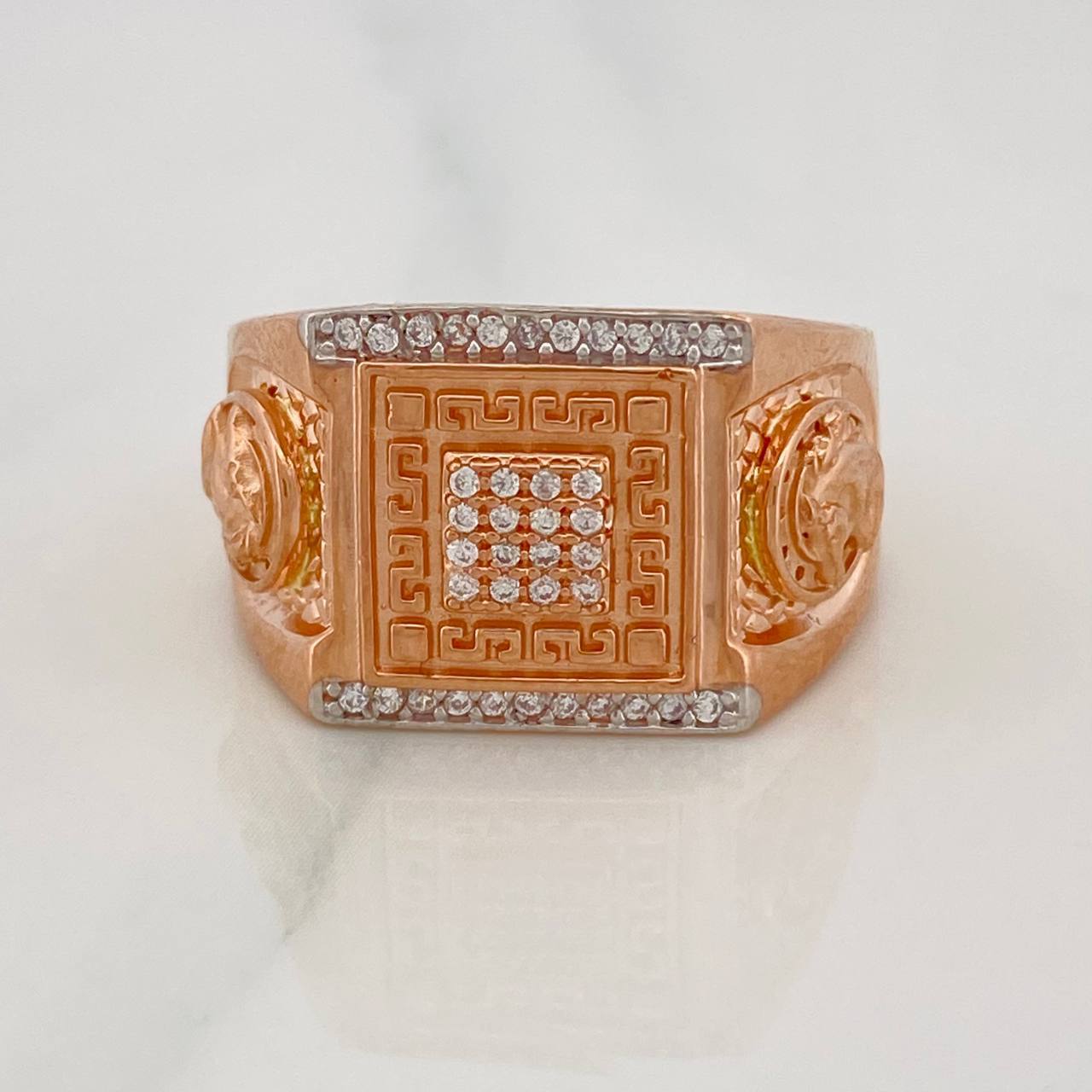 Anillo Sello Caballo 11.55g / T10 Dos Oros Blanco Rosa 18K