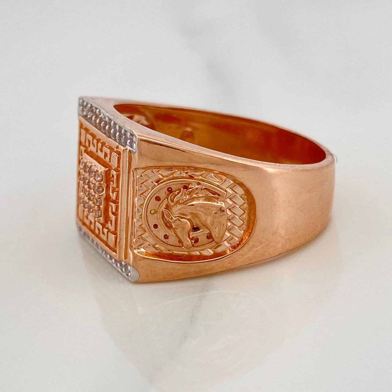 Anillo Sello Caballo 11.55g / T10 Dos Oros Blanco Rosa 18K