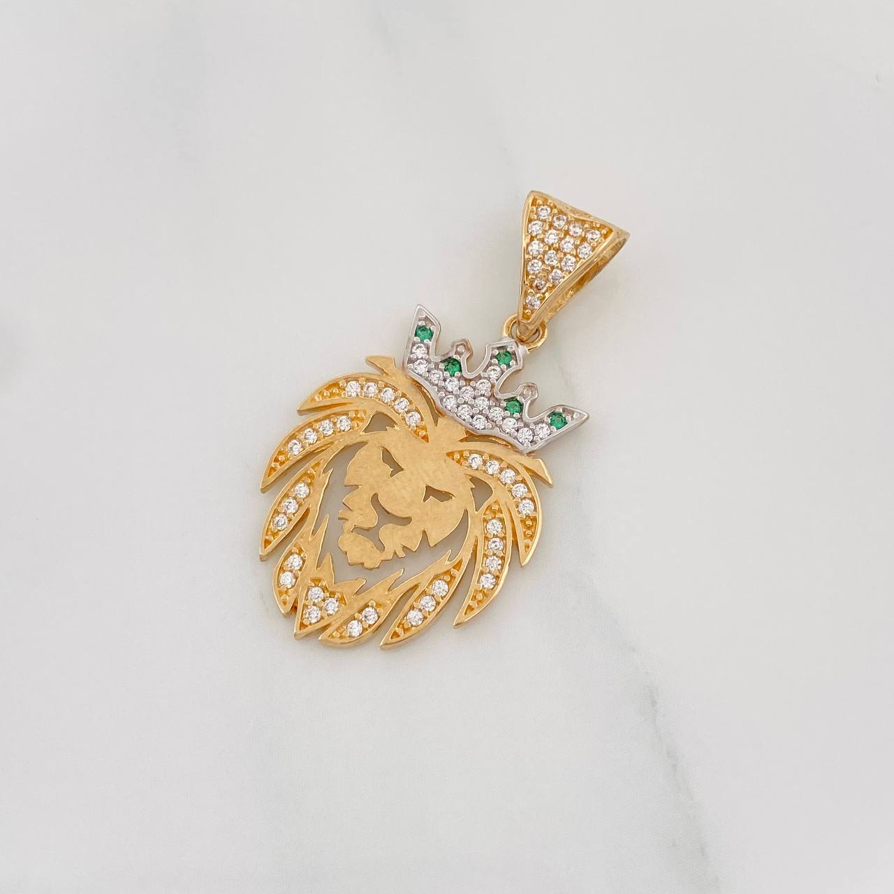 Dije Leon 3.5g / 3.03cm Dos Oros Amarillo Blanco 18K