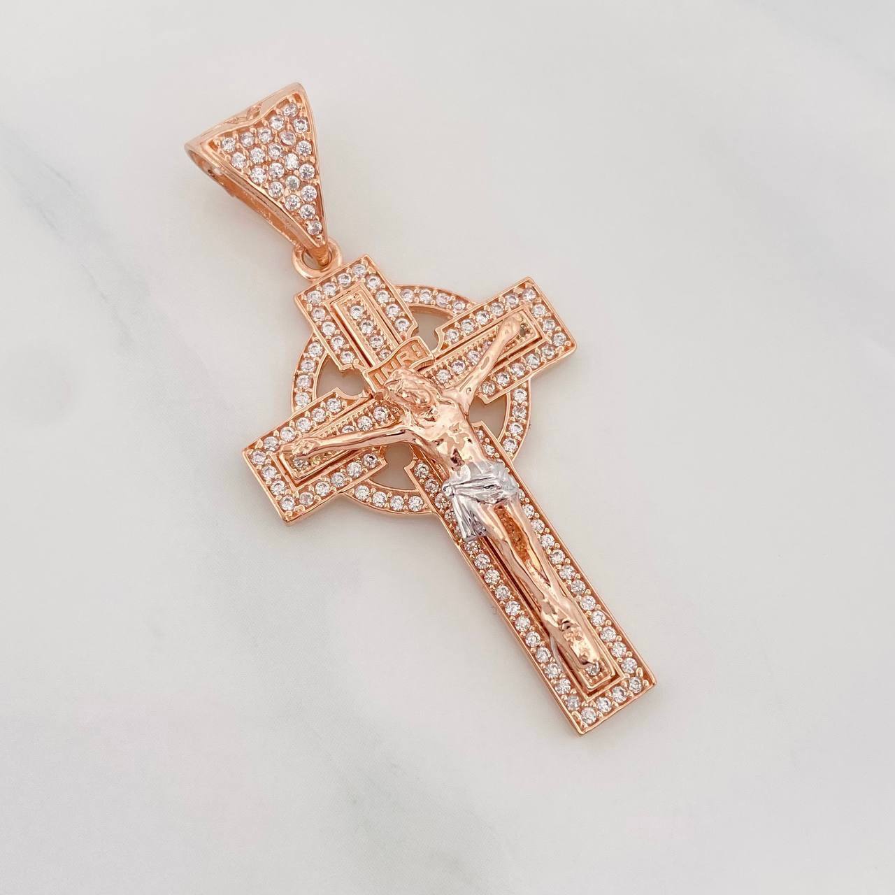 Dije Cruz Cristo 6.50g / 4.05cm Dos Oros Blanco Rosa 18K