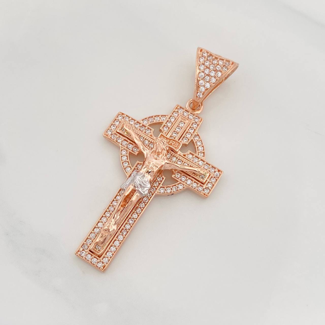 Dije Cruz Cristo 6.50g / 4.05cm Dos Oros Blanco Rosa 18K