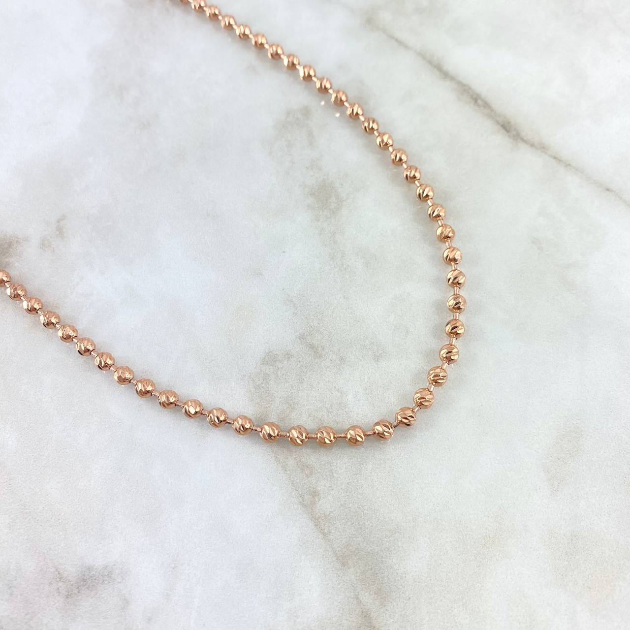 Cadena Militar 28.5gr / 70cm / 4mm Bolas Diamantadas Oro Rosa
