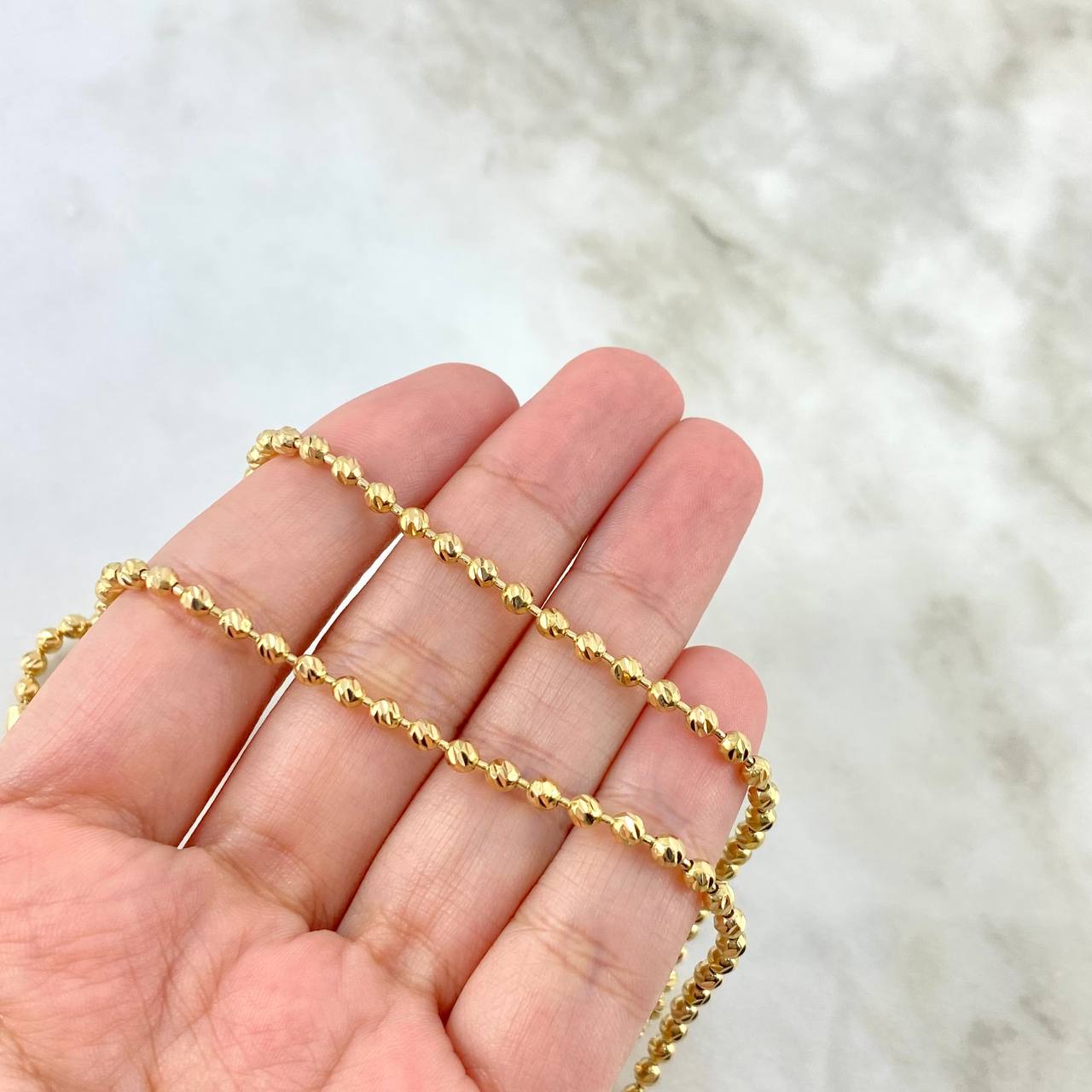 Cadena Militar 19.1gr / 60cm / 3mm Bolas Diamantadas Oro Amarillo ©