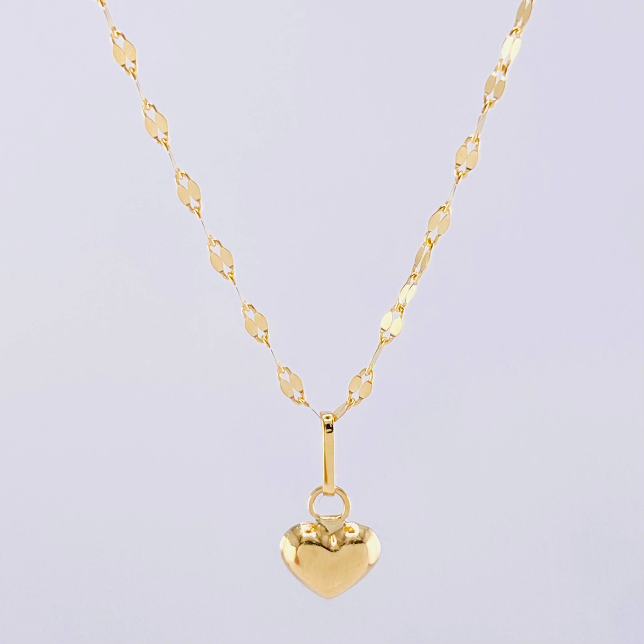 Set Cadena Flor Espejo + Dije Corazón / 1.1g / 45cm Oro Amarillo 18K