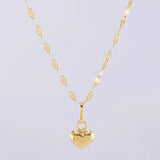 Set Cadena Flor Espejo + Dije Corazón / 1.1g / 45cm Oro Amarillo 18K