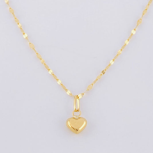 Set Cadena Flor Espejo + Dije Corazón / 1.1g / 45cm Oro Amarillo 18K