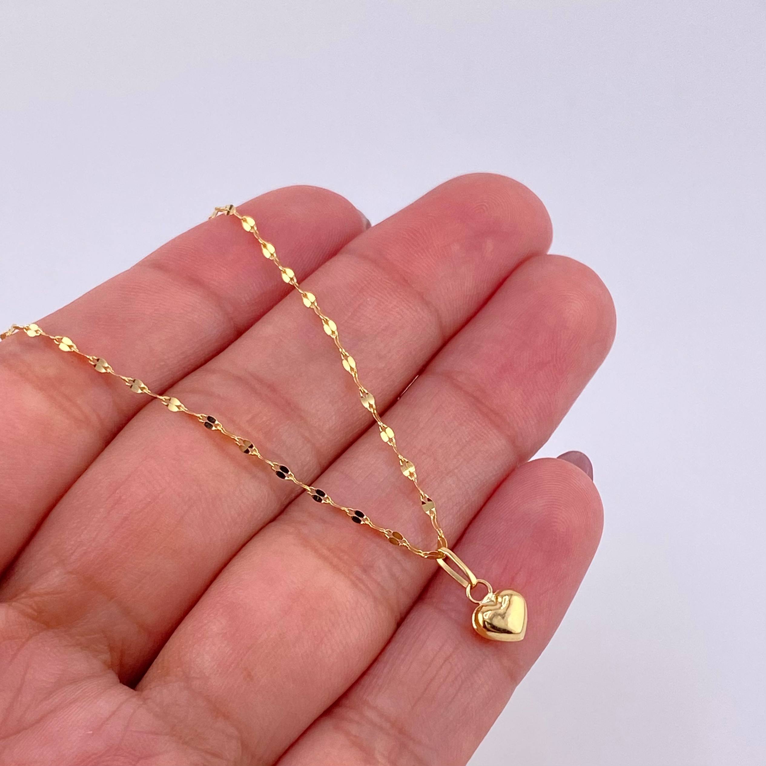 Set Cadena Flor Espejo + Dije Corazón / 1.1g / 45cm Oro Amarillo 18K