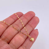 Set Cadena Flor Espejo + Dije Corazón / 1.1g / 45cm Oro Amarillo 18K
