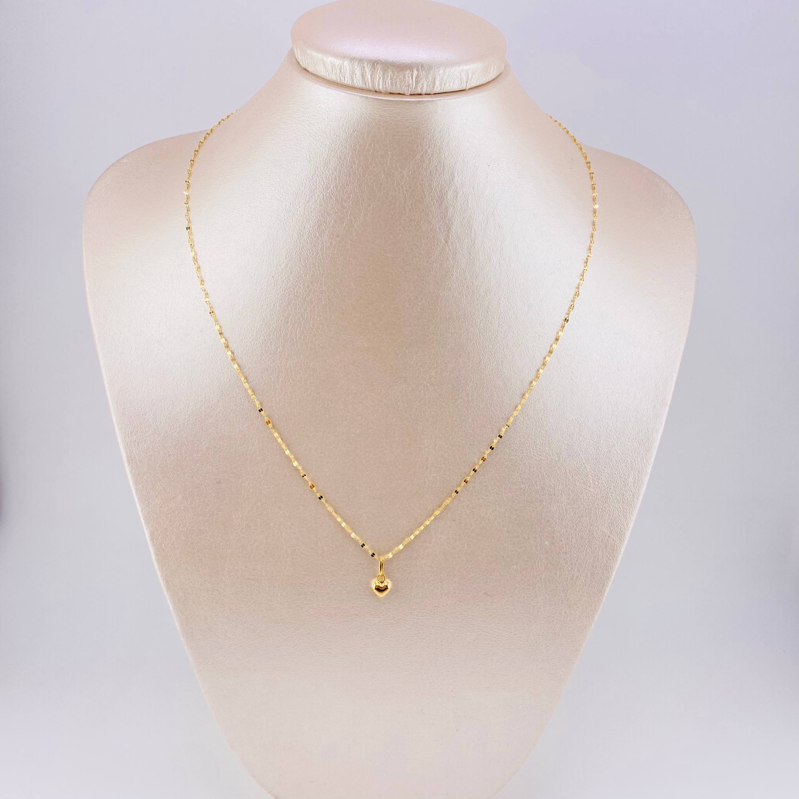Set Cadena Flor Espejo + Dije Corazón / 1.1g / 45cm Oro Amarillo 18K