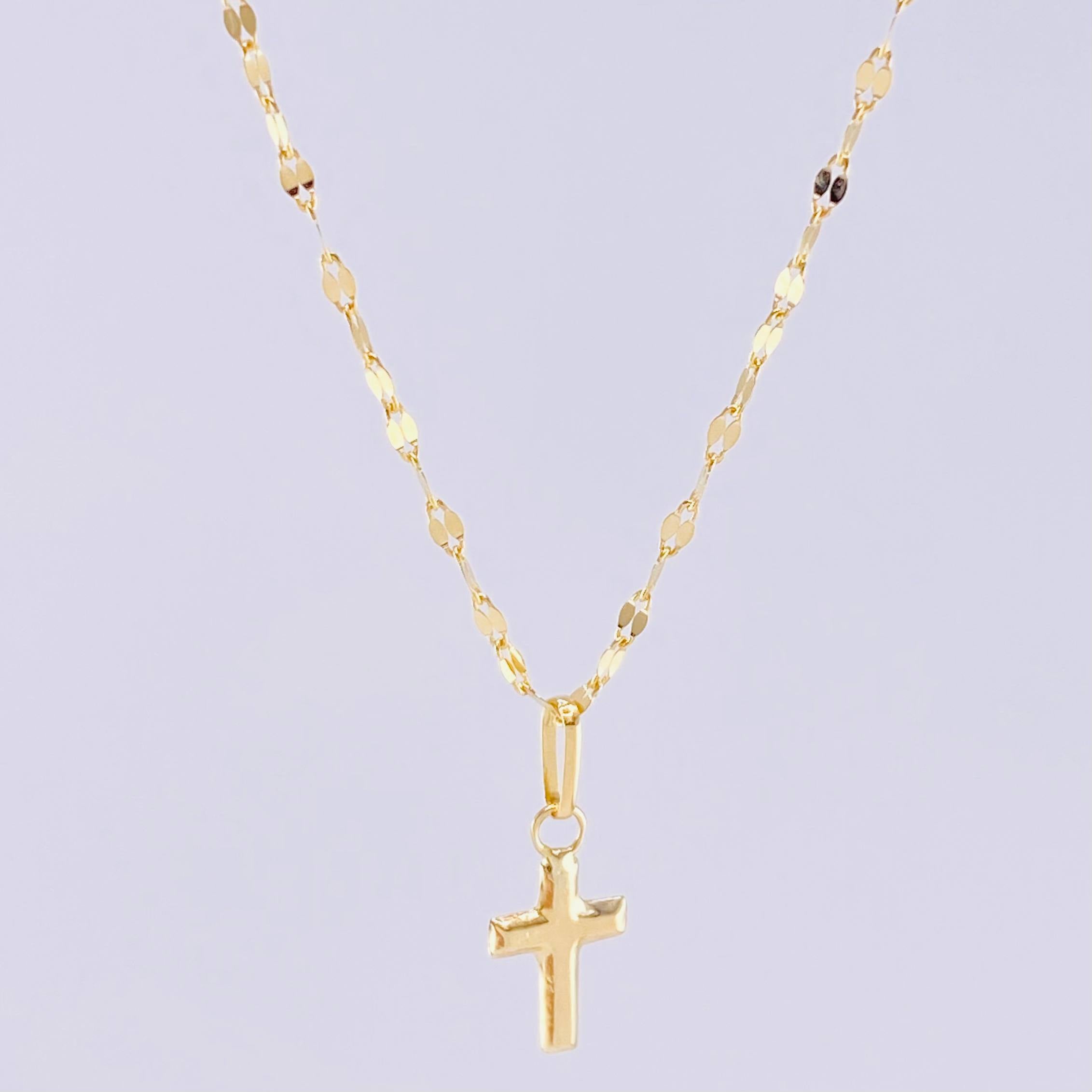Set Cadena Flor Espejo + Dije Cruz / 1.1g / 45cm Oro Amarillo 18K
