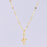 Set Cadena Flor Espejo + Dije Cruz / 1.1g / 45cm Oro Amarillo 18K