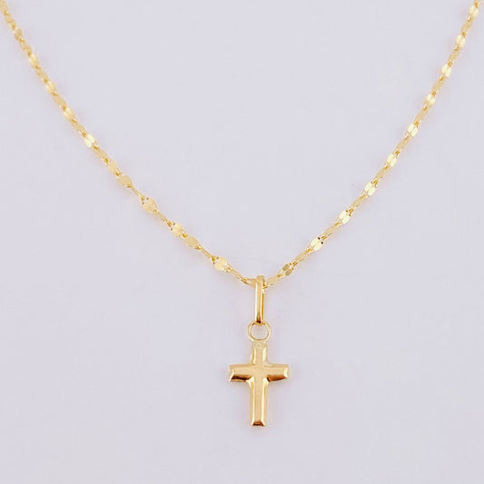Set Cadena Flor Espejo + Dije Cruz / 1.2g / 45cm Oro Amarillo 18K