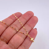 Set Cadena Flor Espejo + Dije Cruz / 1.1g / 45cm Oro Amarillo 18K
