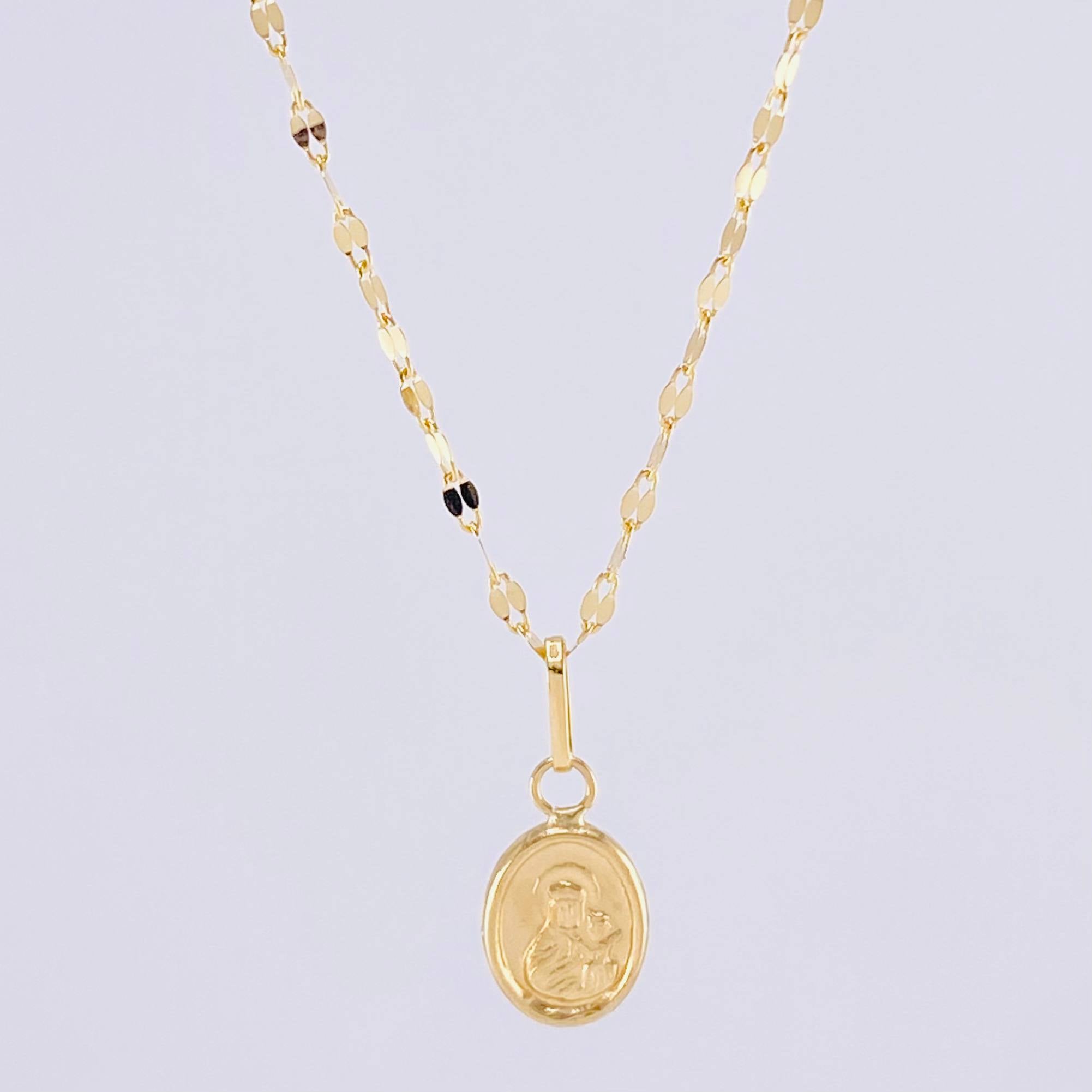 Set Cadena Flor Espejo + Dije Virgen del Carmen / 1.15g / 45cm Oro Amarillo 18K