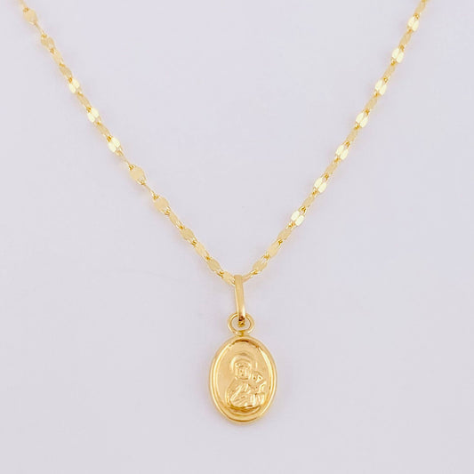 Set Cadena Flor Espejo + Dije Virgen del Carmen / 1.2g / 45cm Oro Amarillo 18K
