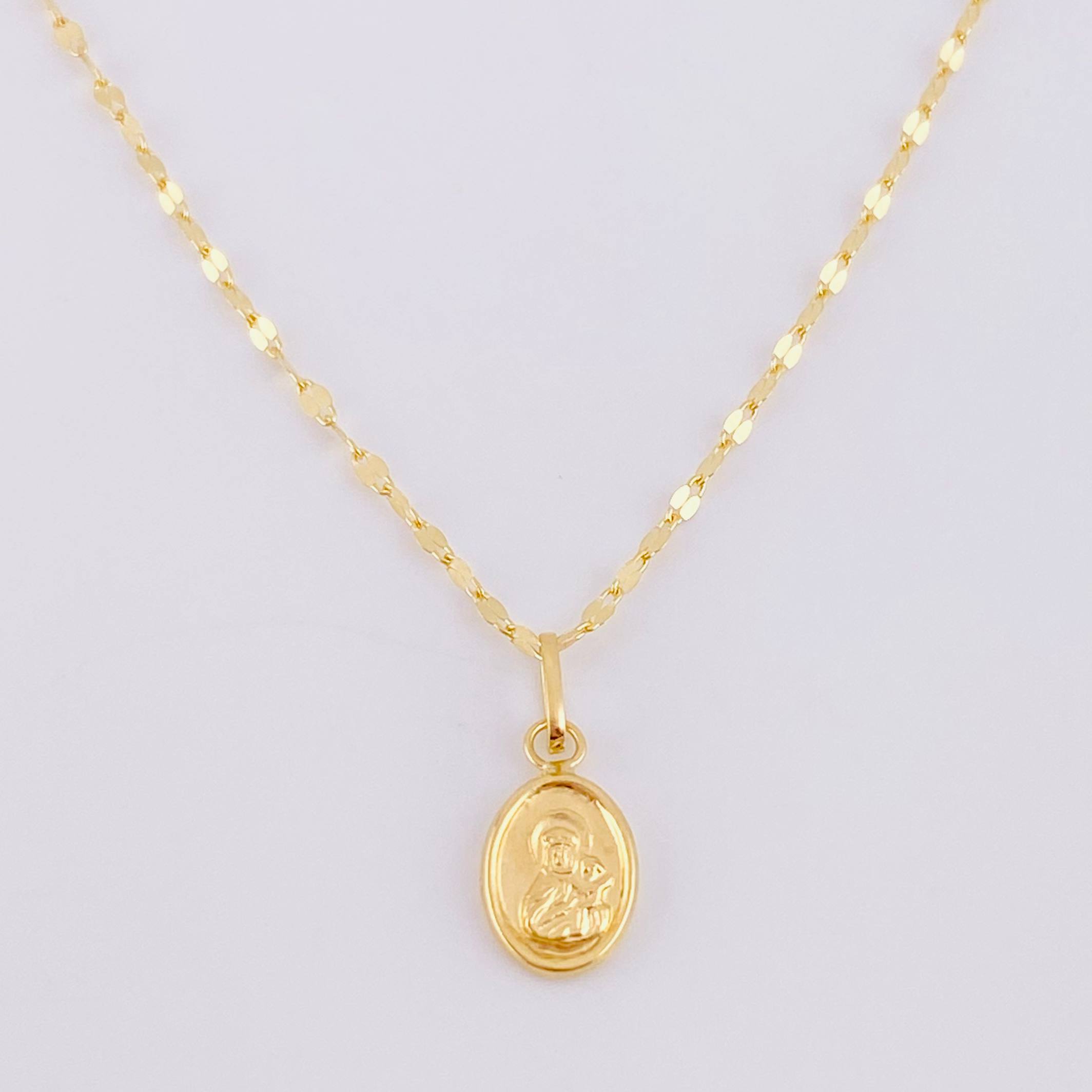 Set Cadena Flor Espejo + Dije Virgen del Carmen / 1.15g / 45cm Oro Amarillo 18K