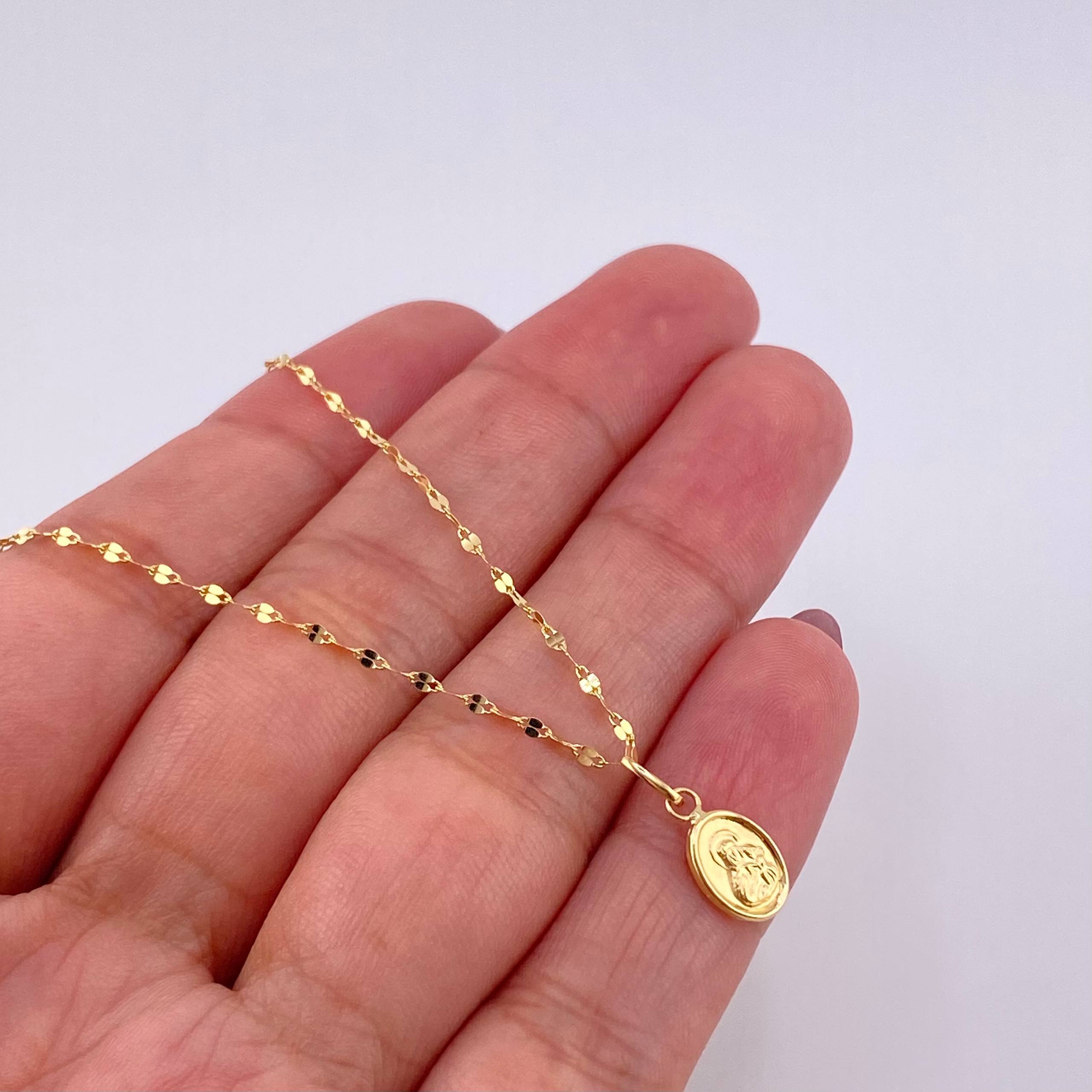 Set Cadena Flor Espejo + Dije Virgen del Carmen / 1.15g / 45cm Oro Amarillo 18K