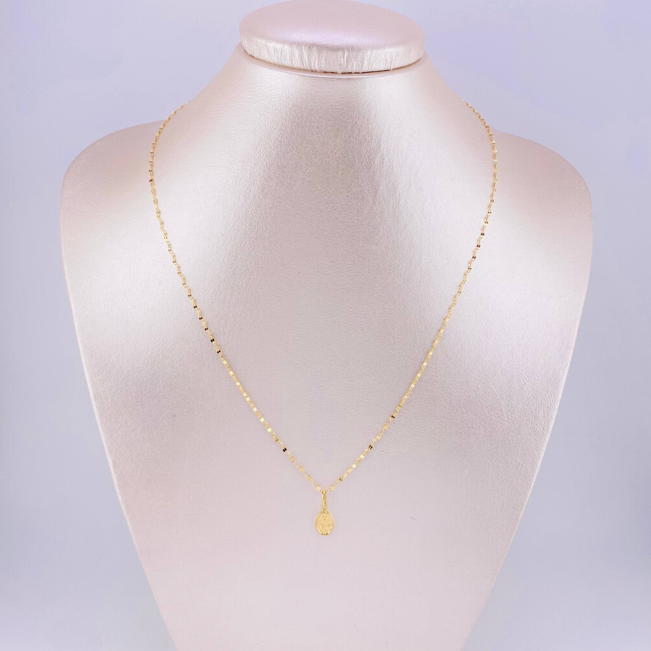 Set Cadena Flor Espejo + Dije Virgen del Carmen / 1.15g / 45cm Oro Amarillo 18K