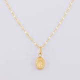 Set Cadena Flor Espejo + Dije Virgen Milagrosa / 1.2g / 45cm Oro Amarillo 18K