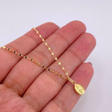 Set Cadena Flor Espejo + Dije Virgen Milagrosa / 1.2g / 45cm Oro Amarillo 18K