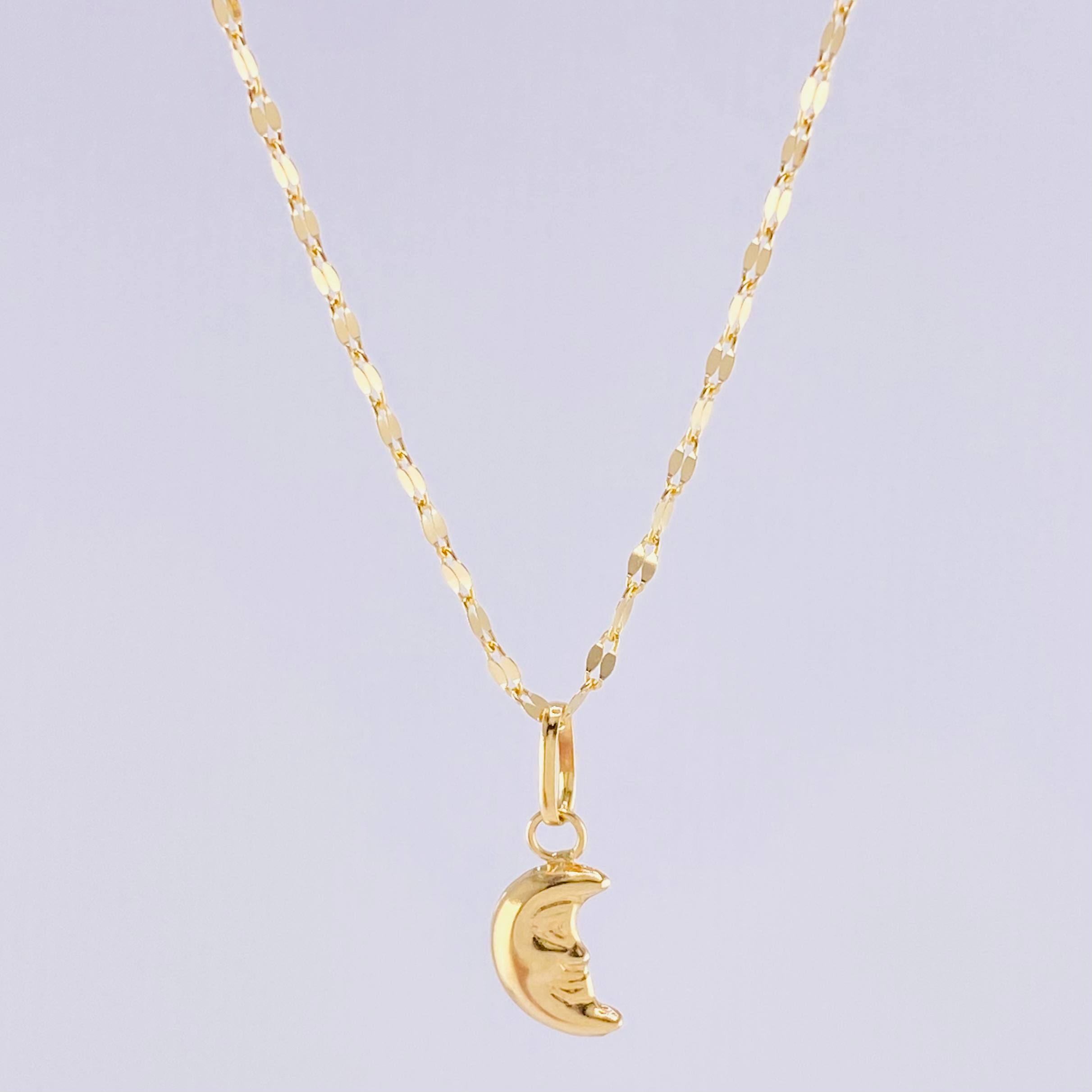Set Cadena Flor Espejo + Dije Media Luna / 1.1g / 45cm Oro Amarillo 18K
