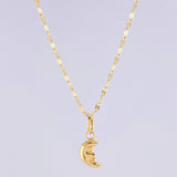 Set Cadena Flor Espejo + Dije Media Luna / 1.1g / 45cm Oro Amarillo 18K