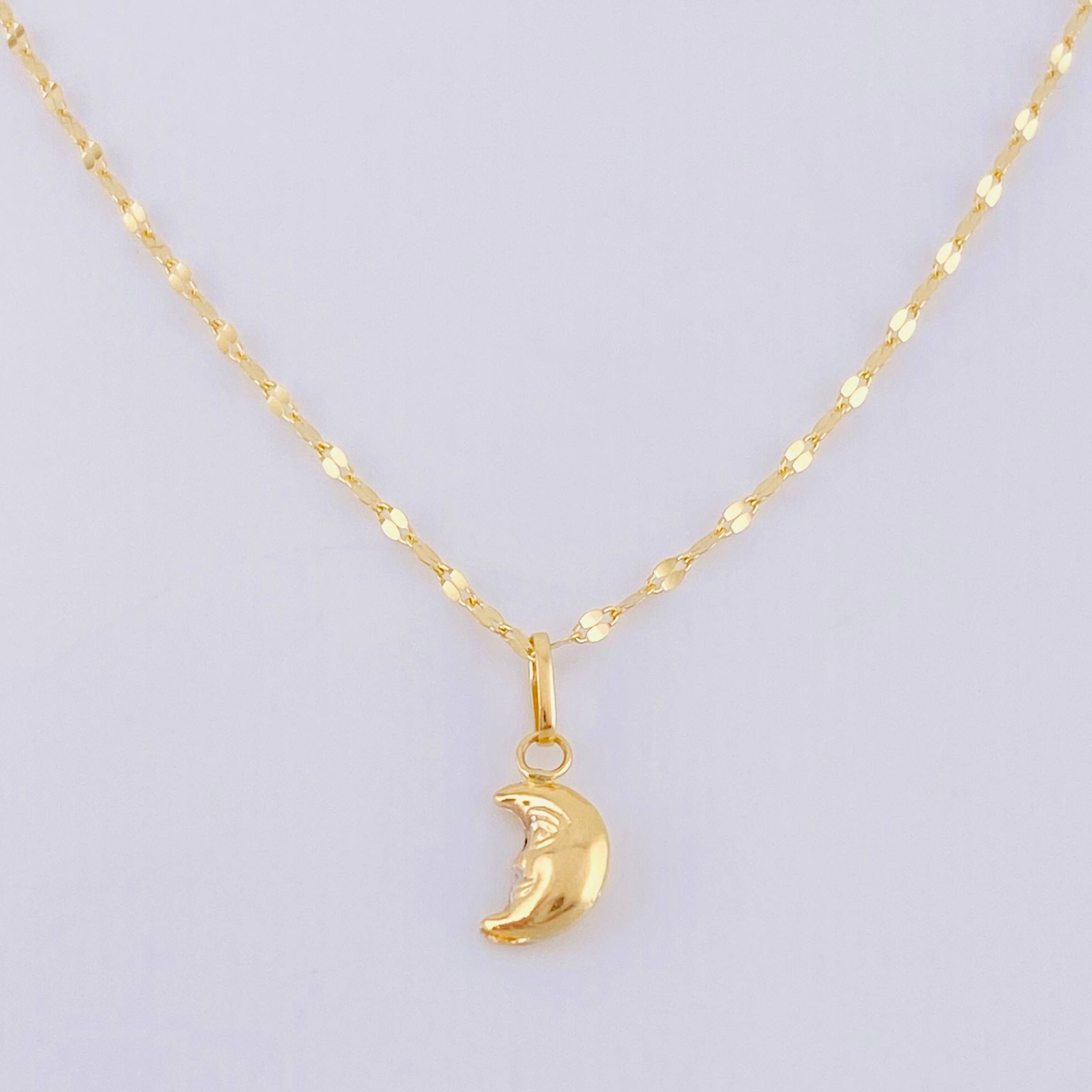 Set Cadena Flor Espejo + Dije Media Luna / 1.1g / 45cm Oro Amarillo 18K