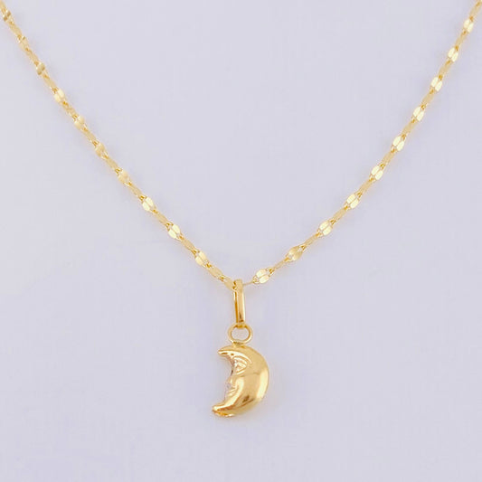 Set Cadena Flor Espejo + Dije Media Luna / 1.1g / 45cm Oro Amarillo 18K