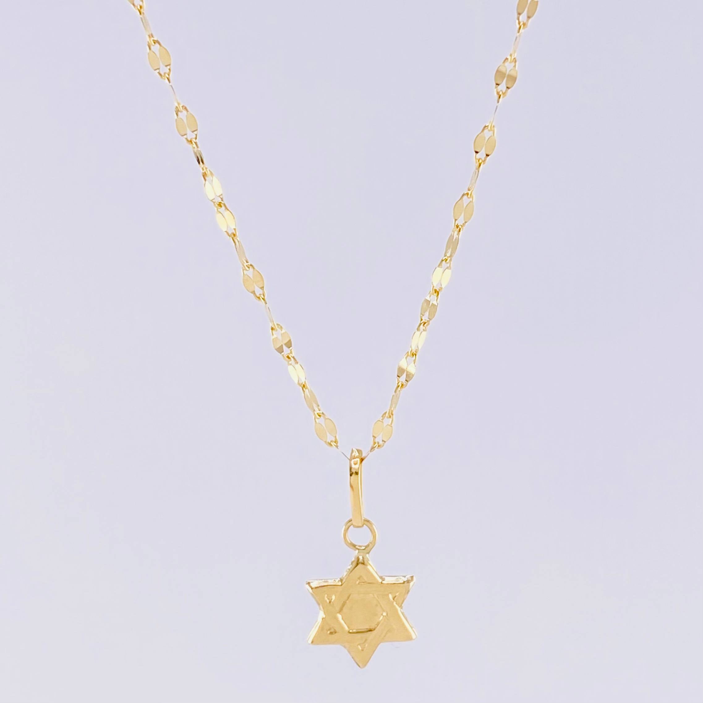 Set Cadena Flor Espejo + Dije Estrella de David / 1.2g / 45cm Oro Amarillo 18K