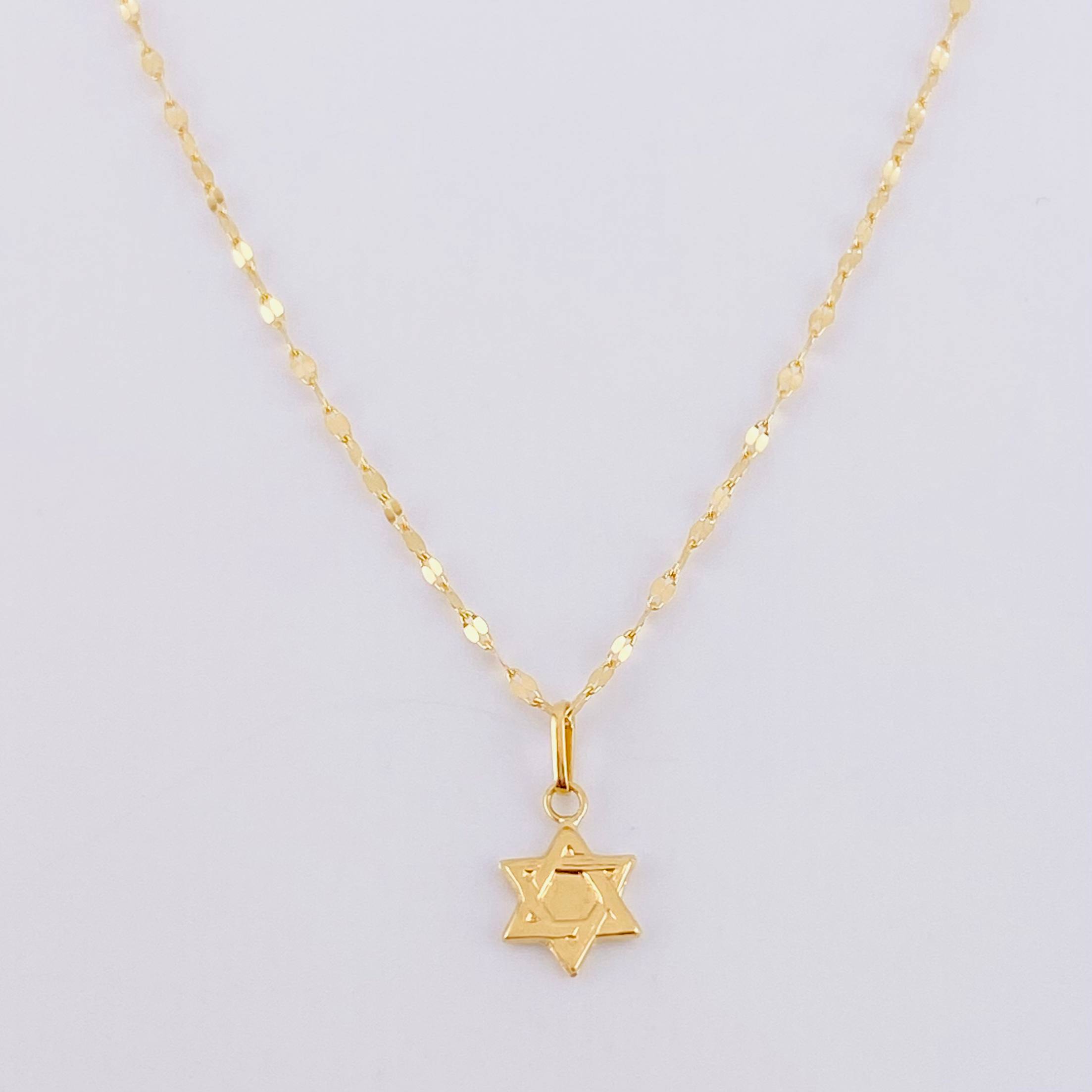 Set Cadena Flor Espejo + Dije Estrella de David / 1.2g / 45cm Oro Amarillo 18K
