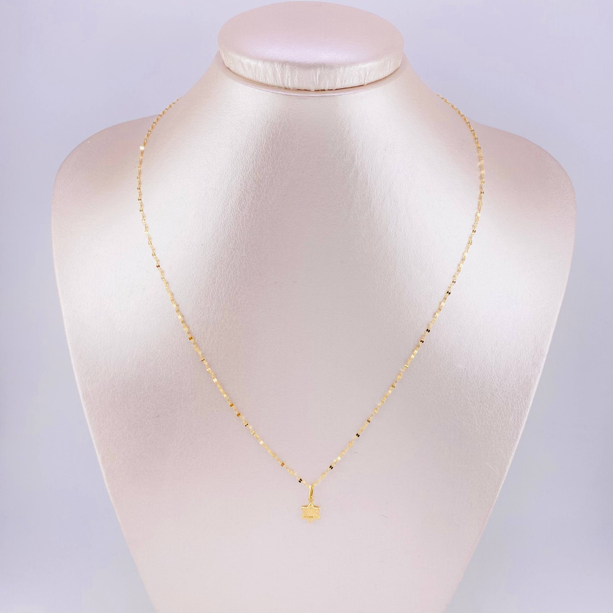 Set Cadena Flor Espejo + Dije Estrella de David / 1.15g / 45cm Oro Amarillo 18K