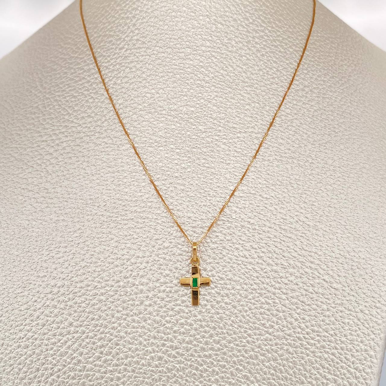 Set Veneciana + Cruz Plana Esmeralda 1.15gr / 45.1cm / 0.48mm Oro Amarillo 18K &