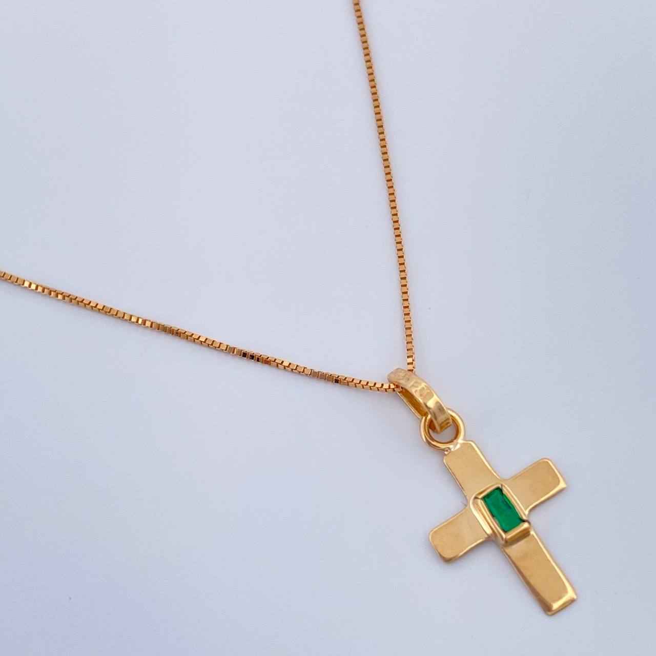 Set Veneciana + Cruz Plana Esmeralda 1.15gr / 45.1cm / 0.48mm Oro Amarillo 18K &