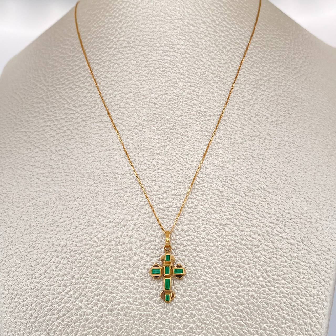 Set Veneciana + Cruz Trebol Esmeralda 1.7gr / 45cm / 0.49mm Oro Amarillo 18K &