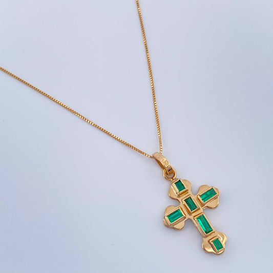 Set Veneciana + Cruz Trebol Esmeralda 1.7gr / 45cm / 0.49mm Oro Amarillo 18K &