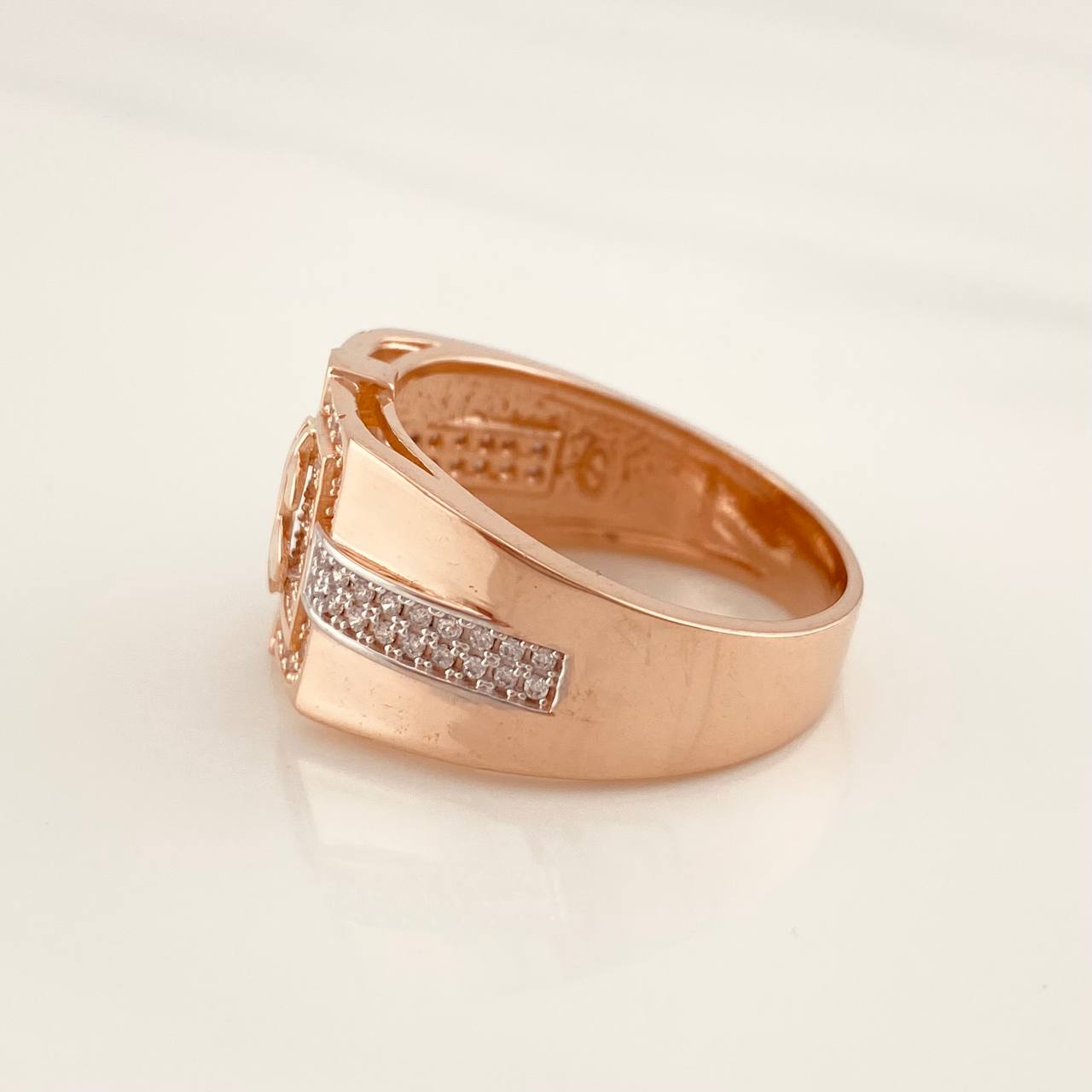 Anillo Sello Signo Pesos 9.8g / T11 1/4 Dos Oros Blanco Rosa 18K