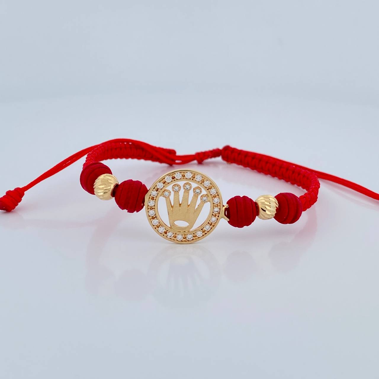 Pulsera Tejida Roja Corona 2.1gr / 5mm Oro Amarillo 18K %
