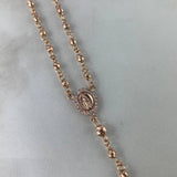 Rosario Virgen Milagrosa 10gr / 45cm / 3mm-4mm Bolas Diamantadas Mate Circones Blancos Oro Rosa