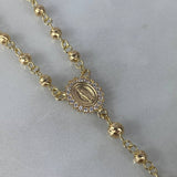 Rosario Virgen Milagrosa 15.7gr / 60cm / 4mm-5mm Bolas Diamantadas Mate Circones Blancos Oro Amarillo
