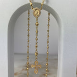 Rosario Virgen Milagrosa 10.3gr / 45cm / 3mm-4mm Bolas Diamantadas Mate Circones Blancos Oro Amarillo